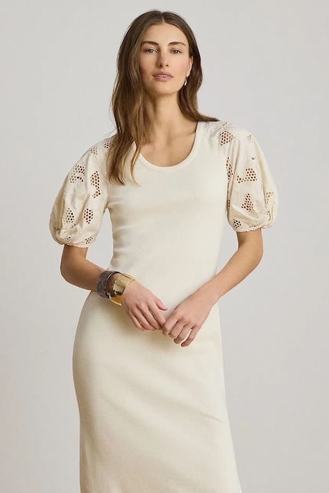 Lauren Ralph Lauren сукня бавовняна з еластаном — AW26-SUDZFS, бежевий — фото 3