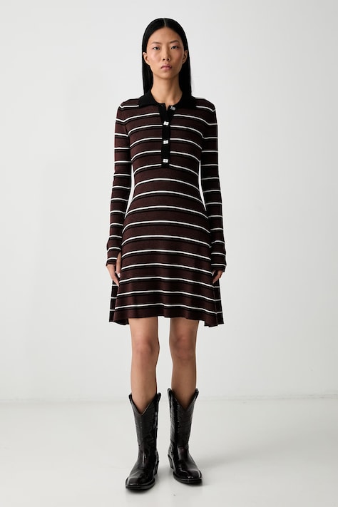 GANNI striped wool dress brown A1030660