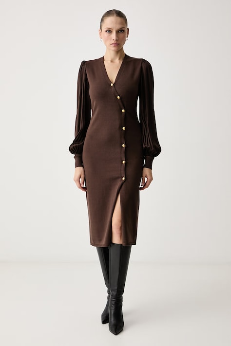 Twinset Φόρεμα με βισκόζη καφέ απλό 262TT3360