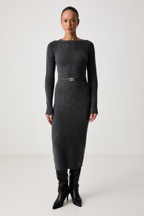 Twinset Sukienka sweterkowa z wełną szara gładka 262TT3212