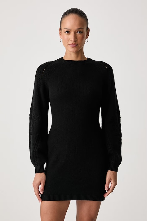 Twinset Vestito maglione con misto lana nero liscio 262TT3181