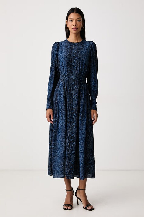 Twinset Vestito in viscosa blu navy con motivo di animali 262TT2601