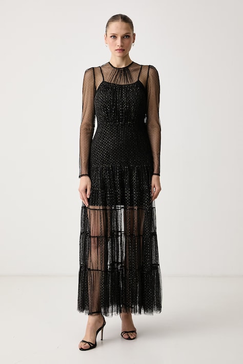 Twinset Рокля черна на тънко райе 262TT2150
