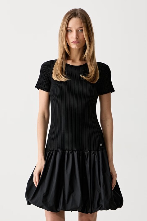 Karl Lagerfeld φόρεμα balloon με βαμβάκι μαύρο απλό B3W13015
