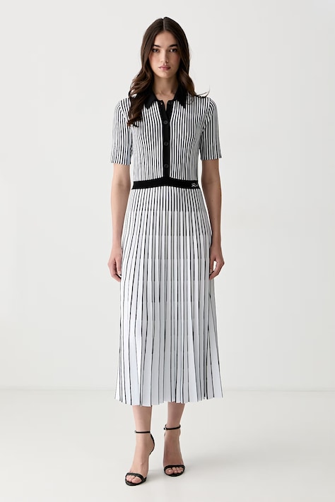 Karl Lagerfeld πλισέ φόρεμα με βισκόζη μαύρο ριγέ B3W13036