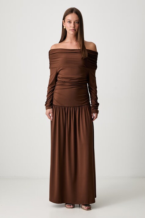 Pedro del Hierro sukienka drapowana brązowa gładka 6194228