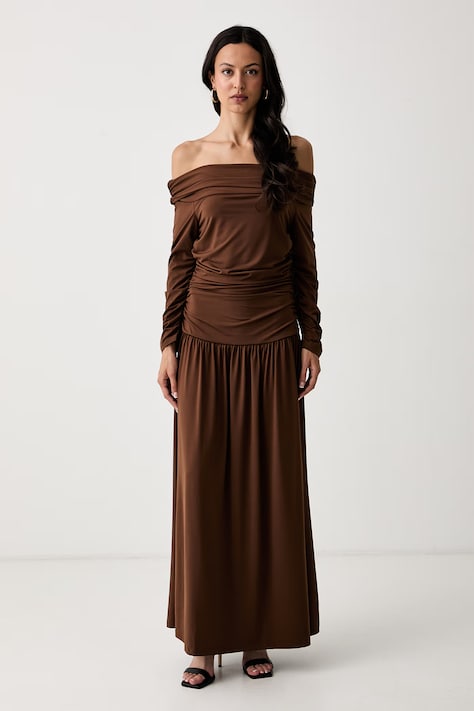 Pedro del Hierro sukienka drapowana brązowa gładka 6194228