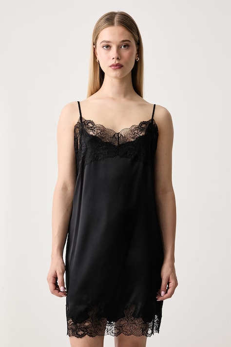 Guess Haljina u stilu donjeg rublja sa svilom x LEONIE HANNE crna s umetcima od čipke W6BK91 W5201
