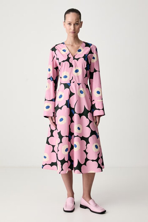 Marimekko Φόρεμα babydoll βαμβακερό ροζ φλοράλ 096283