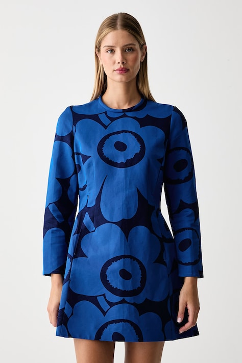 Marimekko Haljina s dodatkom lana plava cvjetna 096281