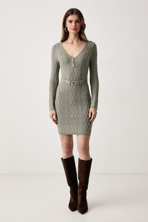 Guess Šaty s viskózou YUKI zelené hladké W6BK62 Z1567