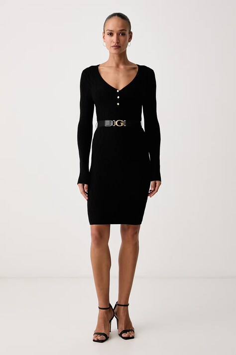 Guess Rochie cu vâscoză YUKI neagră simplă W6BK62 Z1567