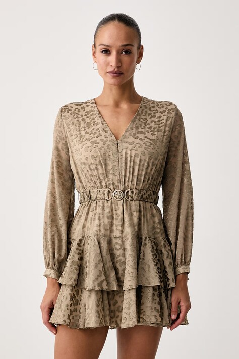 Guess Rochie evazată CLARISSE bej cu animal print W6BK42 W4225