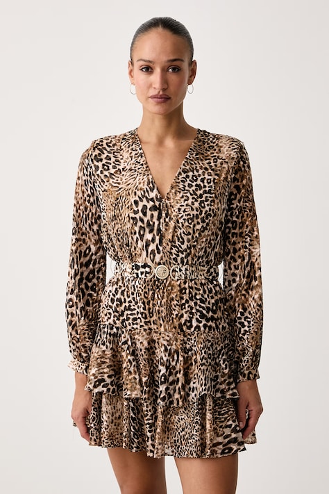 Guess Rochie evazată CLARISSE bej cu animal print W6BK42 W4225