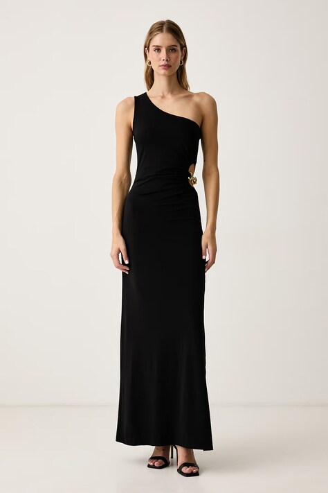 Guess Sukienka asymetryczna JAZLYN czarna gładka W6BK09 K6012