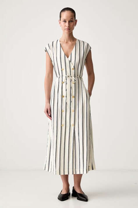 Tommy Hilfiger rozšířené šaty s lyocellem béžové pruhované WW0WW51013