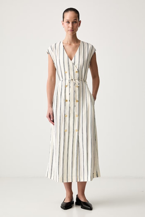 Tommy Hilfiger rozšířené šaty s lyocellem béžové pruhované WW0WW51013