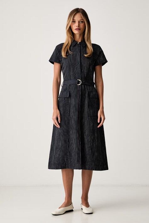 Tommy Hilfiger košilové šaty s lyocellem námořnické modré pruhované WW0WW49912
