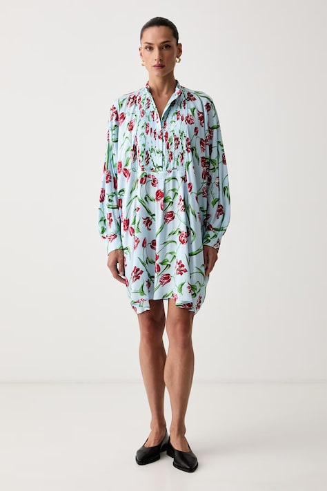 Kenzo sukienka rozkloszowana z wiskozy niebieska w kwiaty FG62RO4319O4