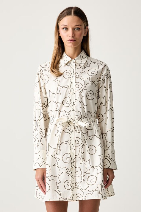 Marimekko obleka bombažna bež cvetlični vzorec 095992