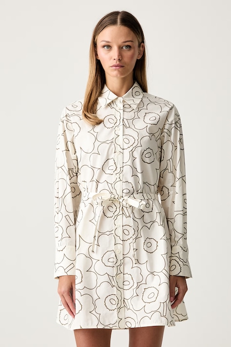 Marimekko sukienka bawełniana beżowa w kwiaty 095992