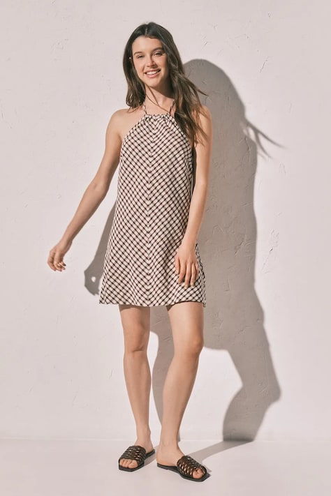 women'secret sukienka letnia z wiskozą brązowa w kratkę 5543715