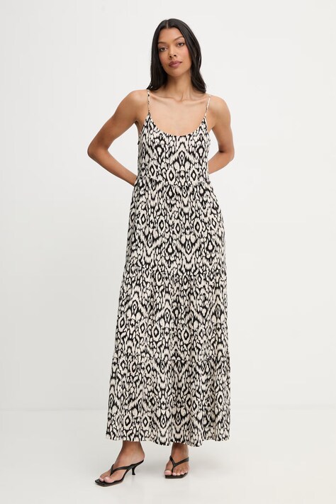 women'secret rochie de vară din vâscoză bejă cu imprimeu 4923672