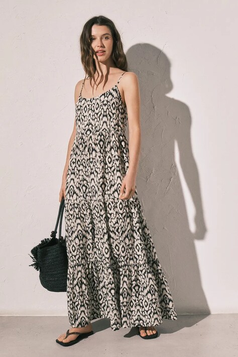 women'secret sukienka letnia z wiskozy beżowa z nadrukiem 4923672