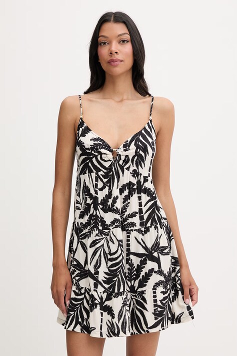 women'secret sukienka letnia z wiskozy czarna z motywem roślinnym 4923669