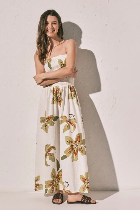 women'secret rochie de vară din bumbac cu elastan verde înflorată 4923674