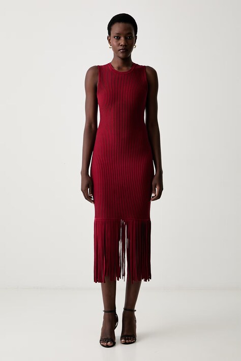DKNY sukienka sweterkowa z bawełną bordowa gładka P6EUAD33