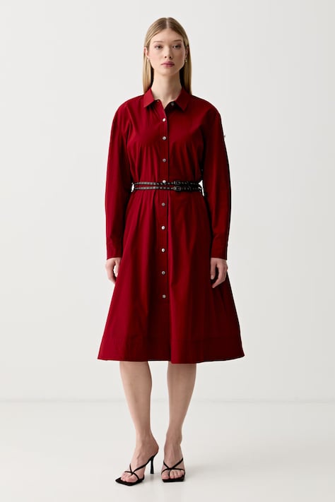 DKNY sukienka rozkloszowana bawełniana z elastanem czerwona gładka P6EB0F68