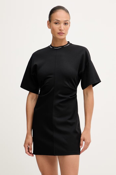 Calvin Klein Jeans sukienka z wiskozą czarna gładka LV047G251G