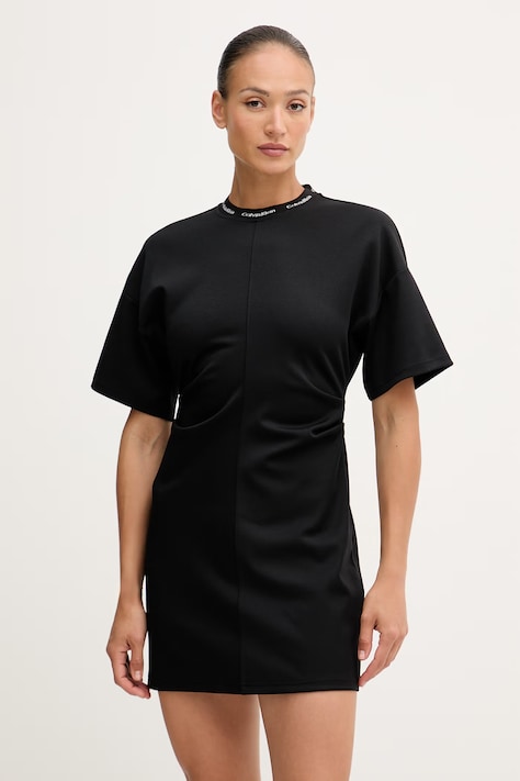 Calvin Klein Jeans sukienka z wiskozą czarna gładka LV047G251G