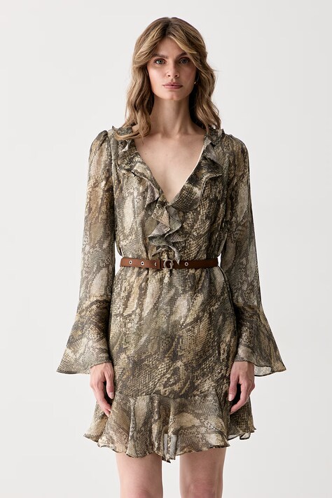 Guess рокля Emy бежова с животински принт W6YK35 W2959