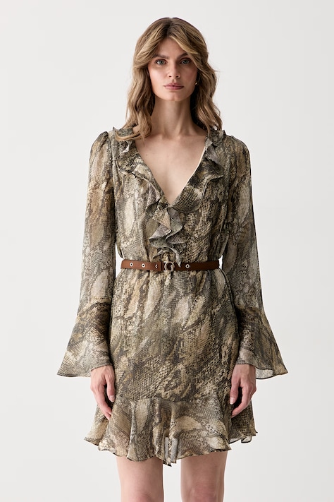 Guess obleka Emy bež z živalskim motivom W6YK35 W2959