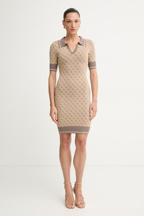 Guess рокля с вискоза LISE бежова W6YK32 Z0963