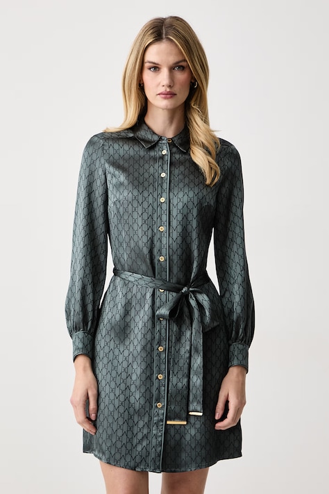 Marciano by Guess Sukienka koszulowa z wiskozą SIENNA niebieska monogram G6BK39 W4854