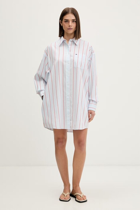 Tommy Jeans haljina u stilu košulje od pamuka plava prugice DW0DW22901