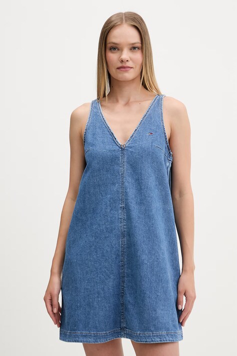 Tommy Jeans sukienka jeansowa niebieska gładka DW0DW22876