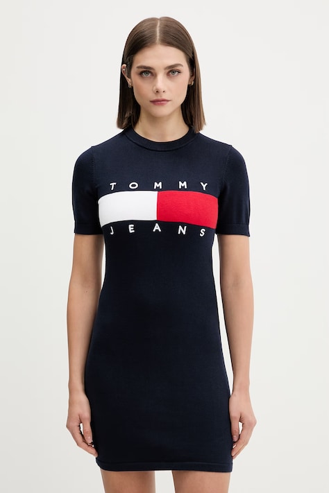 Tommy Jeans sukienka sweterkowa bawełniana granatowa DW0DW22853