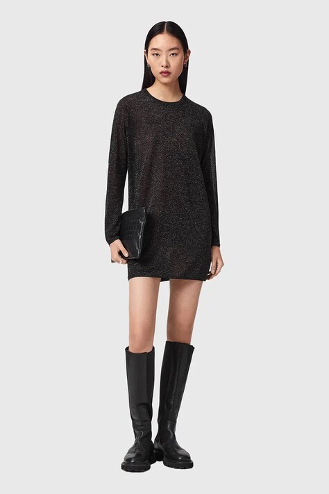 AllSaints sukienka z wiskozą TILLII czarna gładka W176DE