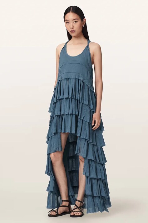 AllSaints sukienka bawełniana CAVARLY niebieska gładka W163DE