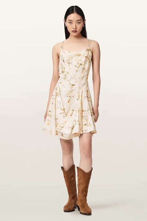 AllSaints sukienka letnia z wiskozą CLAIRE żółta w kwiaty W161DE