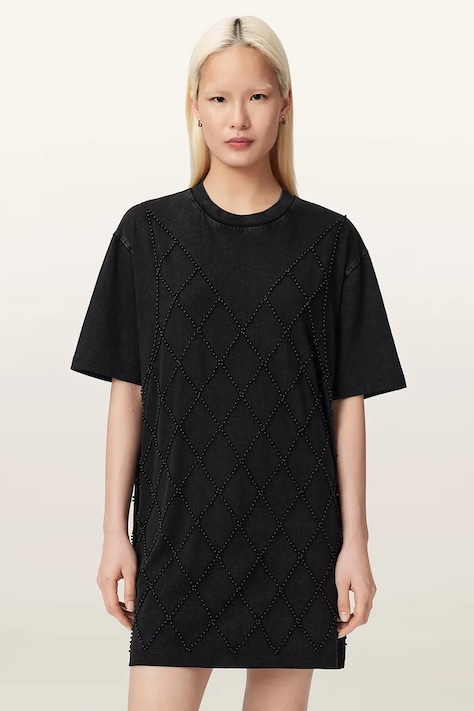 AllSaints платье oversize из хлопка DARCY чёрное однотонное W038DF