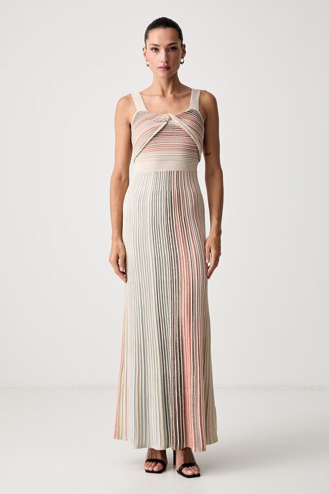 Marciano by Guess sukienka letnia z wiskozą ROSY beżowa w paski G6YK60 Z1215