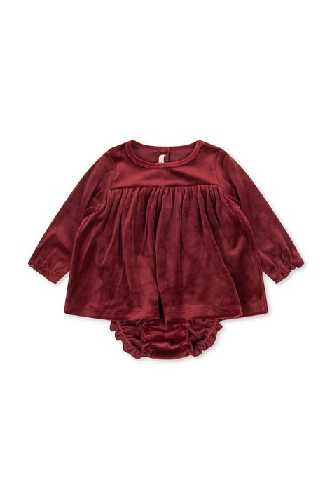 Konges Sløjd Sukienka rozkloszowana welurowa JINGLE ROMPER DRESS GRS bordowa gładka KS107960