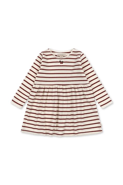 Konges Sløjd Sukienka rozkloszowana z bawełną ROLI STRIPE DRESS OCS beżowa w paski KS107605