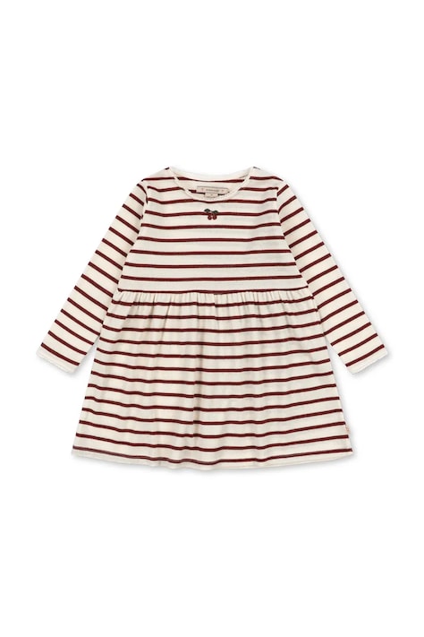 Konges Sløjd Sukienka rozkloszowana z bawełną ROLI STRIPE DRESS OCS beżowa w paski KS107605