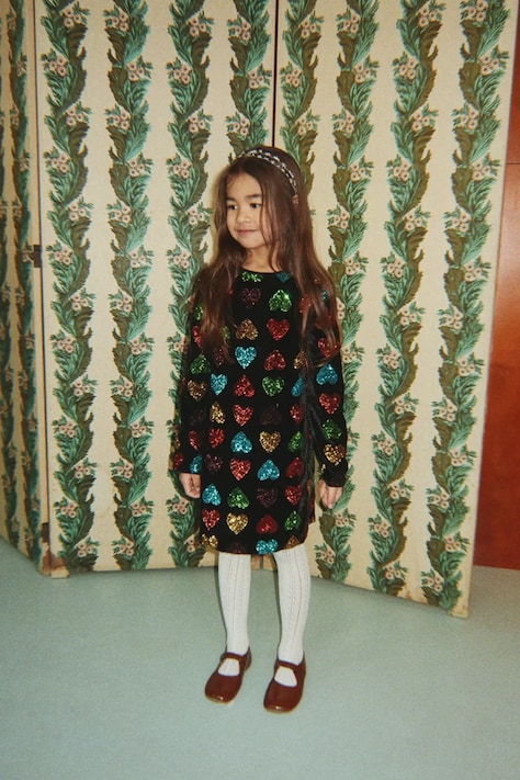 Konges Sløjd Sukienka welurowa CUORE DRESS czarna KS106437